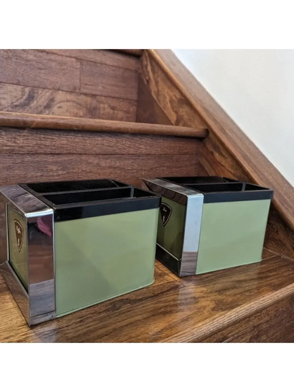 Vintage Lady Garner Avocado Green MCM Chrome tea & coffee Canisters